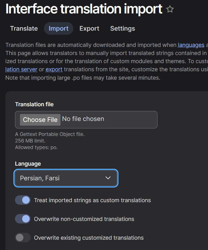 Import .po file