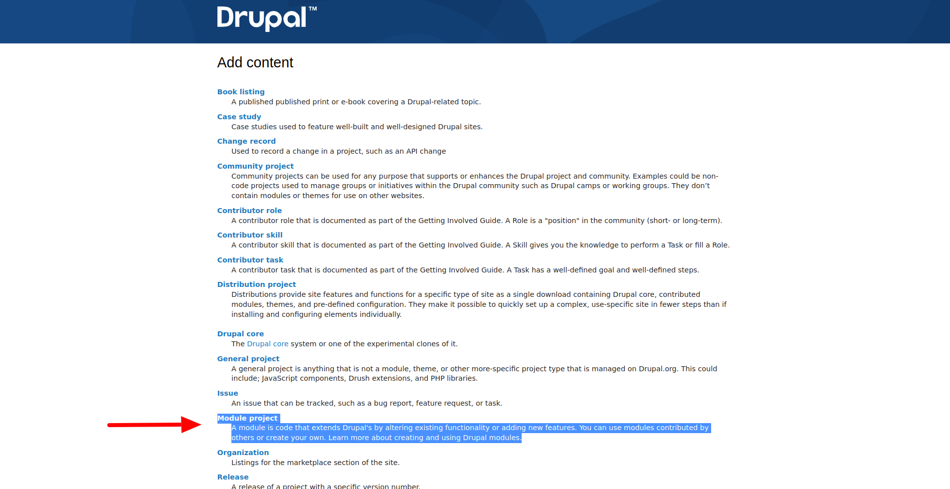 Drupal.org add content