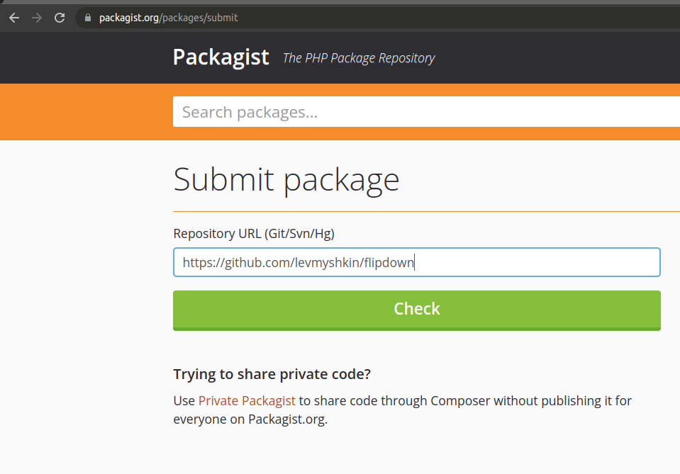 Submit new library on packagist.org