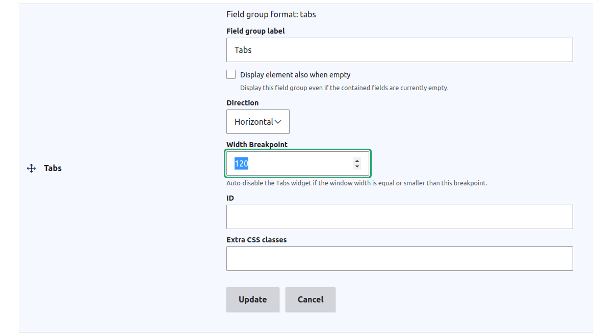 Tabs settings