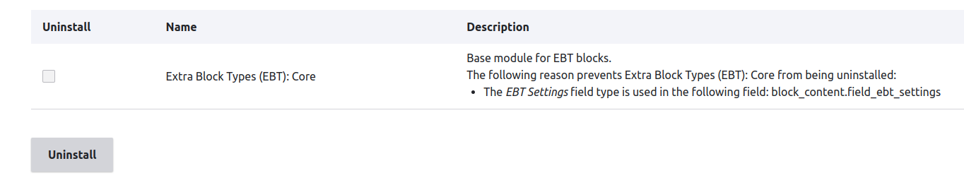 EBT core uninstall