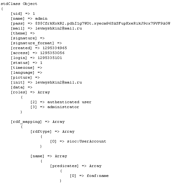 Drupal account array