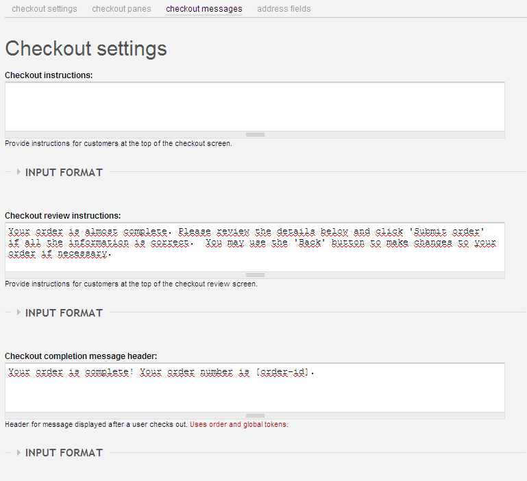Ubercart messages