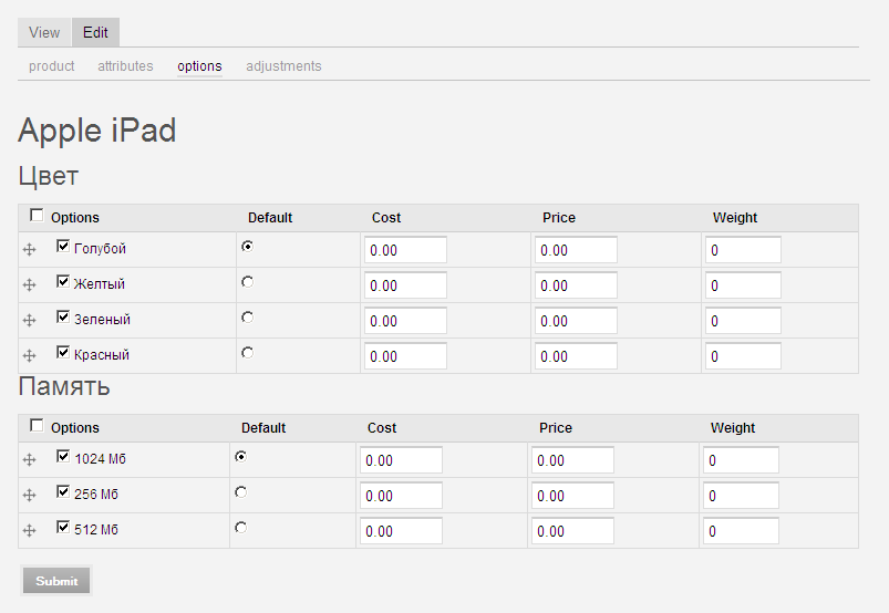Drupal Ubercart Attributes: ajustar opciones
