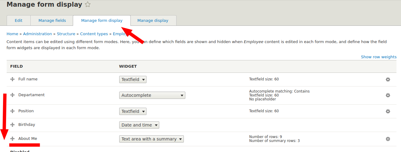 manage form display