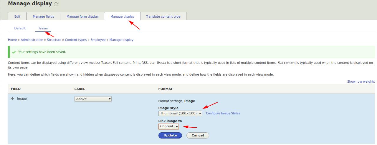 setting up Drupal fields