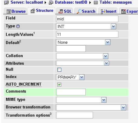 PhpMyAdmin mid column