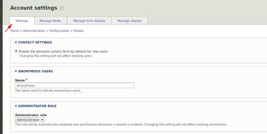 Drupal users settings