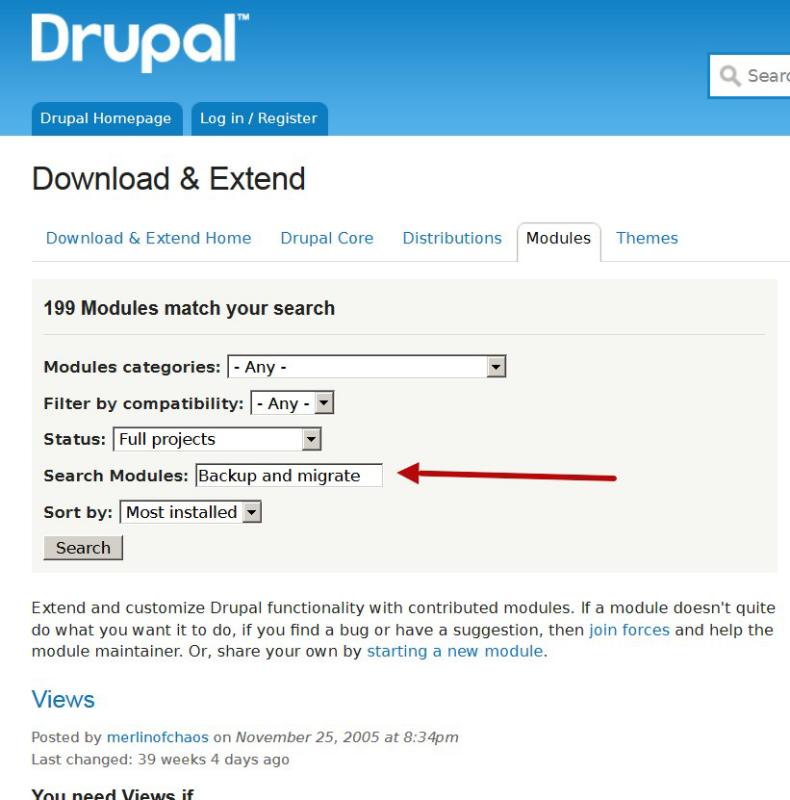 drupal backup and migrate