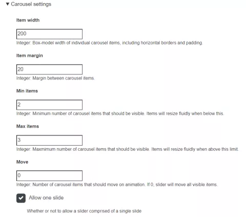 Carousel settings